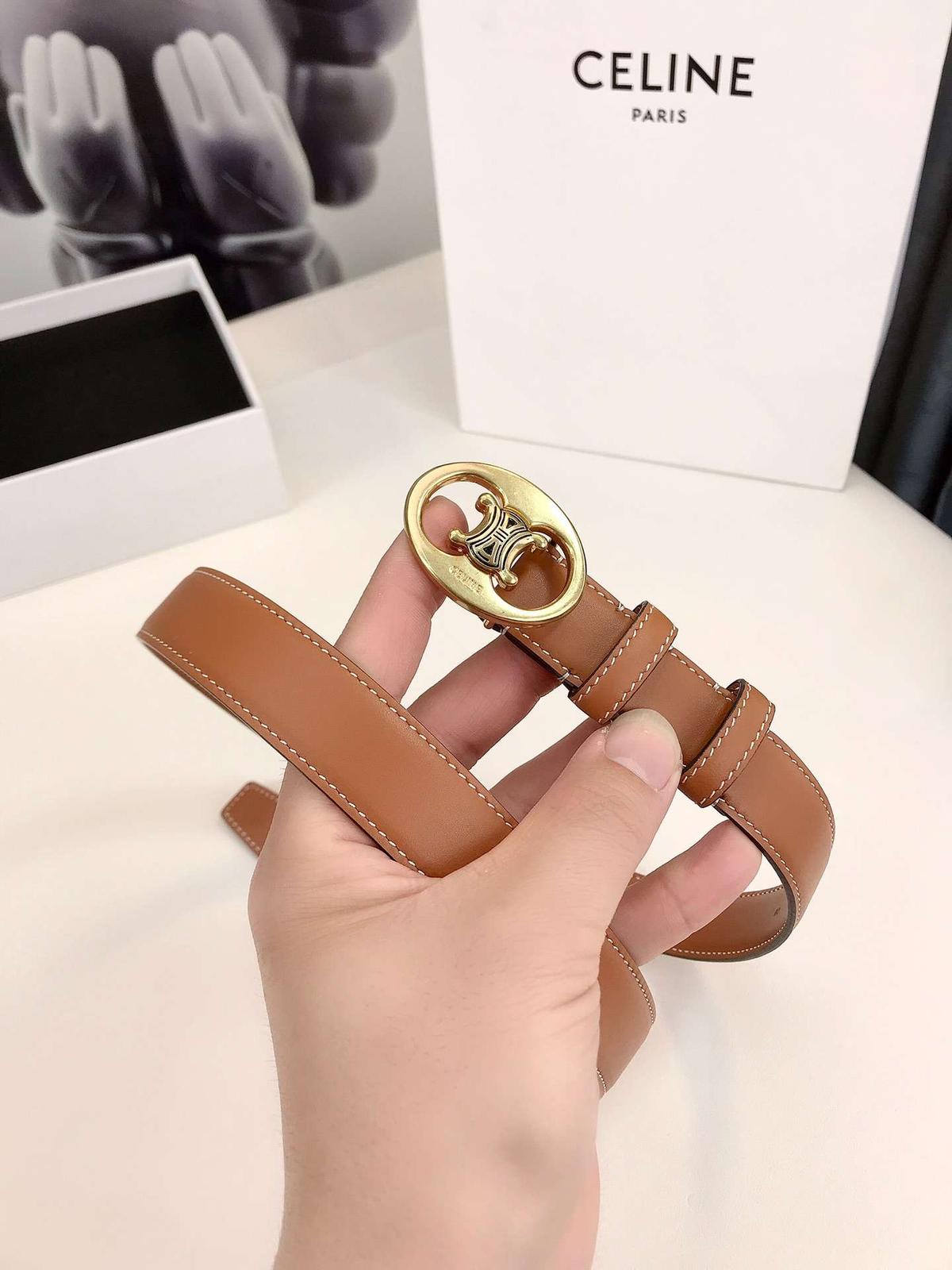 Celine Triomphe 25mm ceinture brun pour les femmes