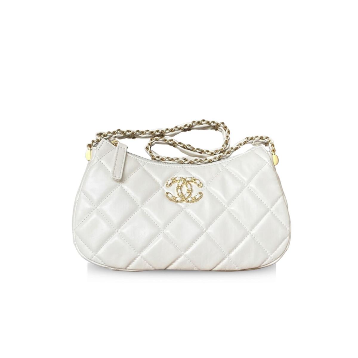 Chanel 23K Cuir de veau blanc Hobo sac pour femmes 9,1in/25cm -