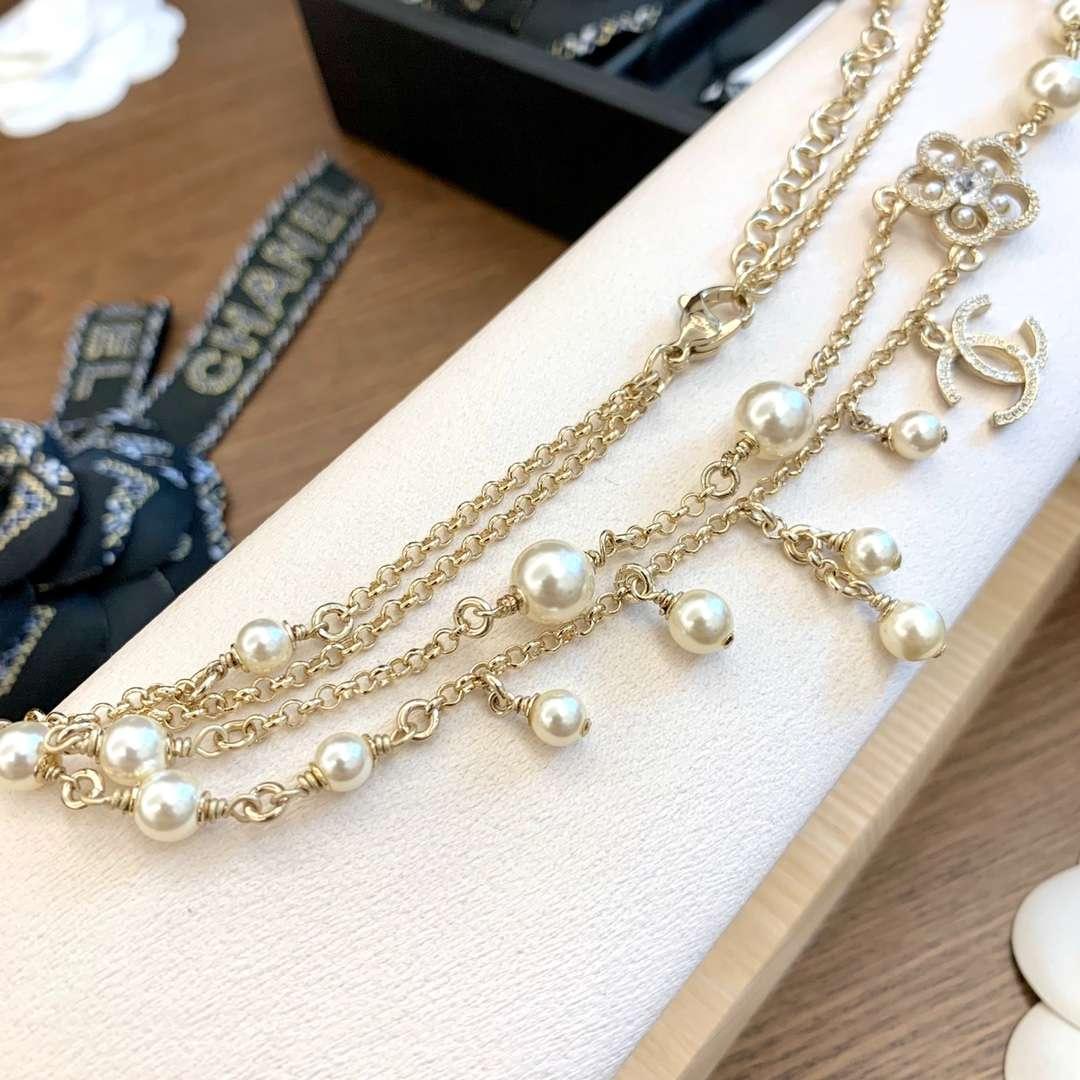 Chanel Camellia Pearl Necklace Gold For Women