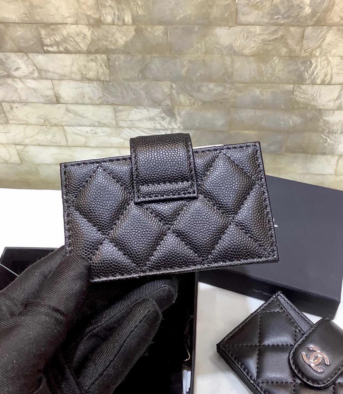 Chanel CO-CO Card Holder Wallet Black Gold Hardware For Women 10cm/4in