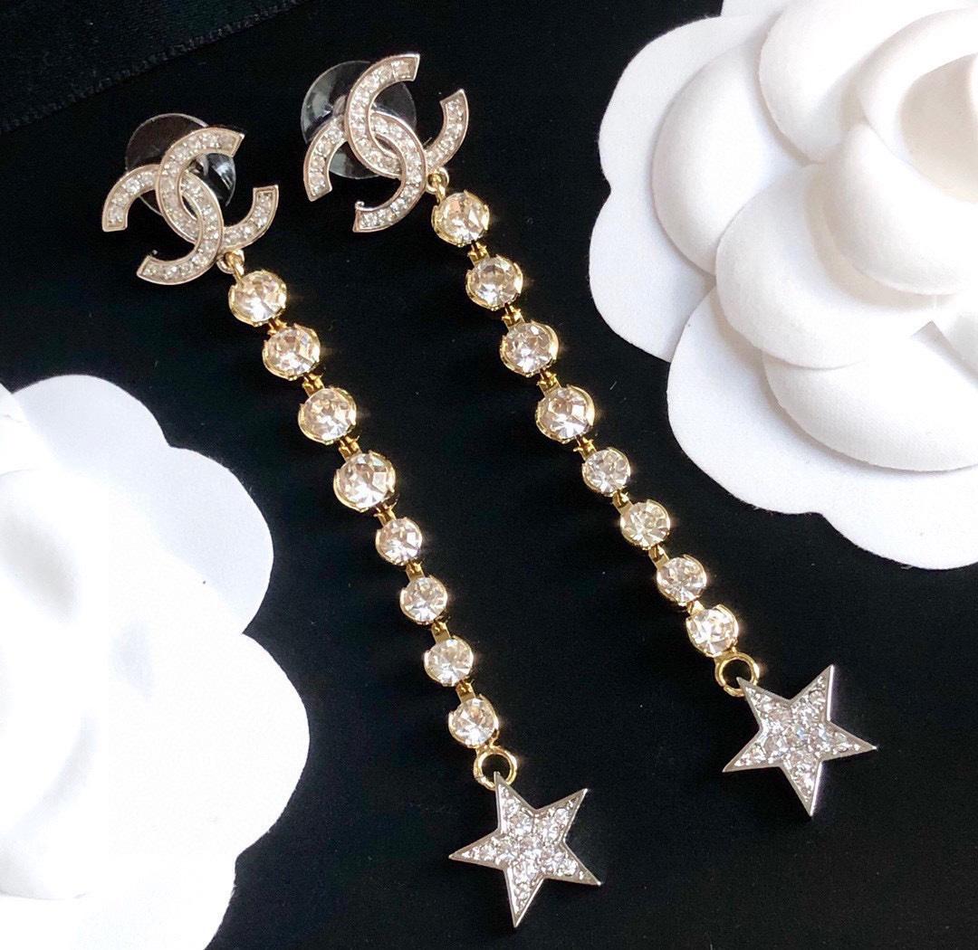 Chanel Long Star Earrings Gold For Women