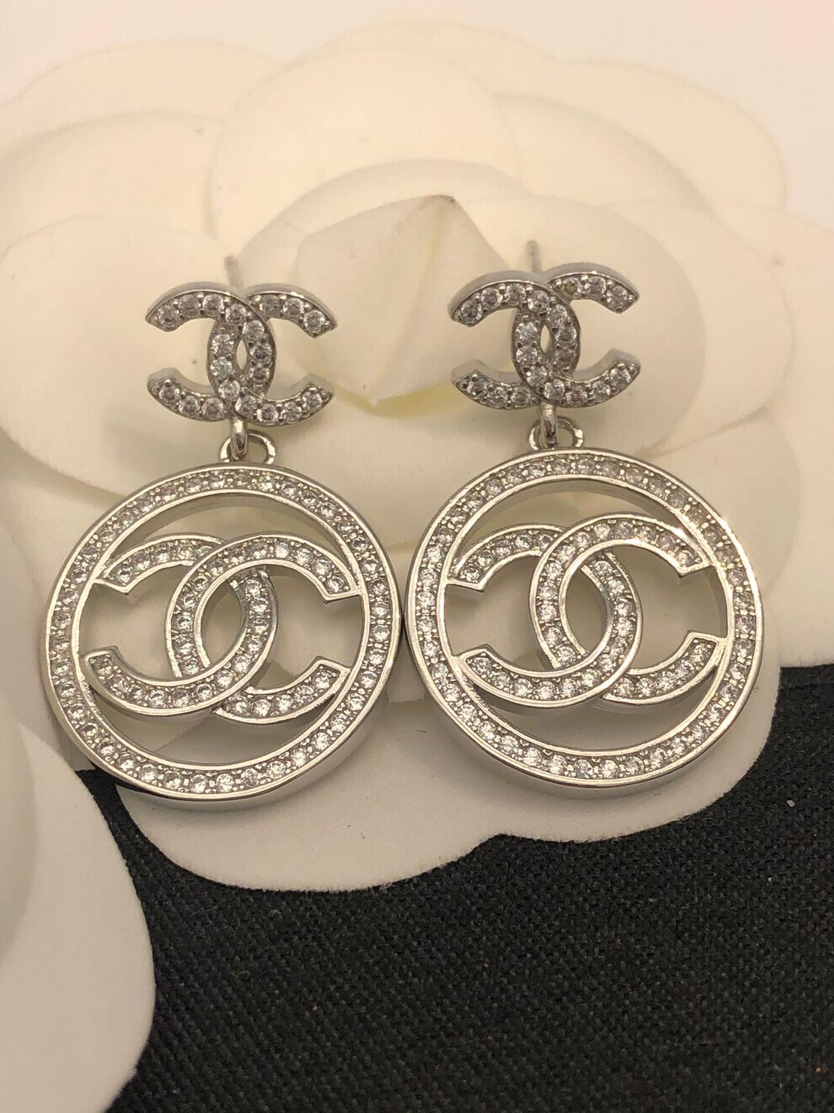 Chanel Round Double C Earrings Silver For Women