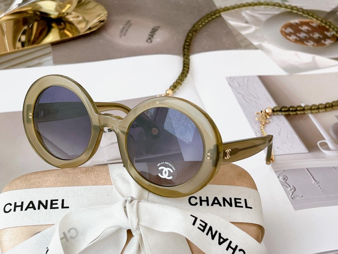 Chanel Round Sunglasses Green Khaki For Women
