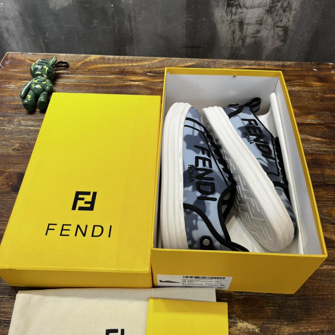 Fendi Domino Fabric Sneakers Blue For Men