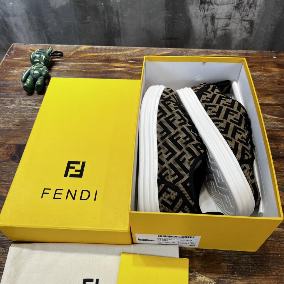 Fendi Domino Fabric Sneakers Brown For Men