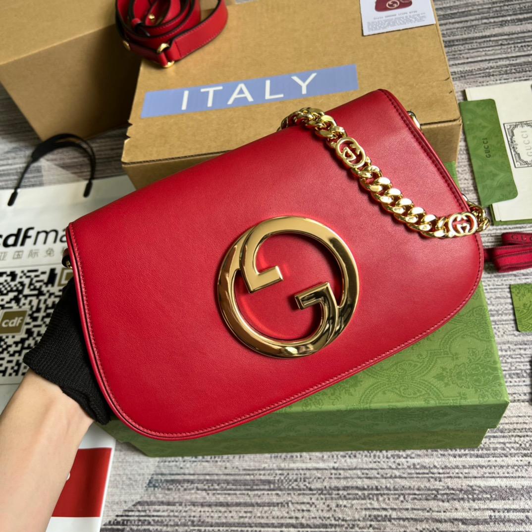 Gucci Blondie Medium Shoulder Bag 11in/ 28cm Red Gold Hardware For Women