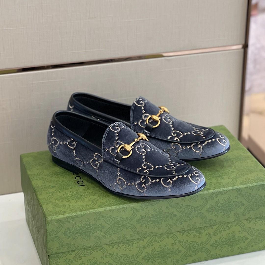 Gucci Men's Jordan GG Velvet Loafer Blue For Men 430088-9TI90-4286