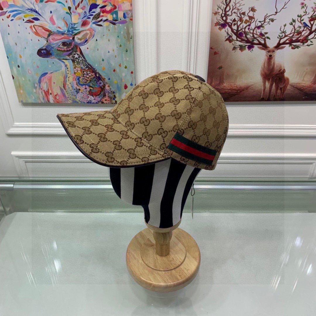 Gucci chapeau de baseball toile GG original avec Web Beige/Ebony chapeau GG