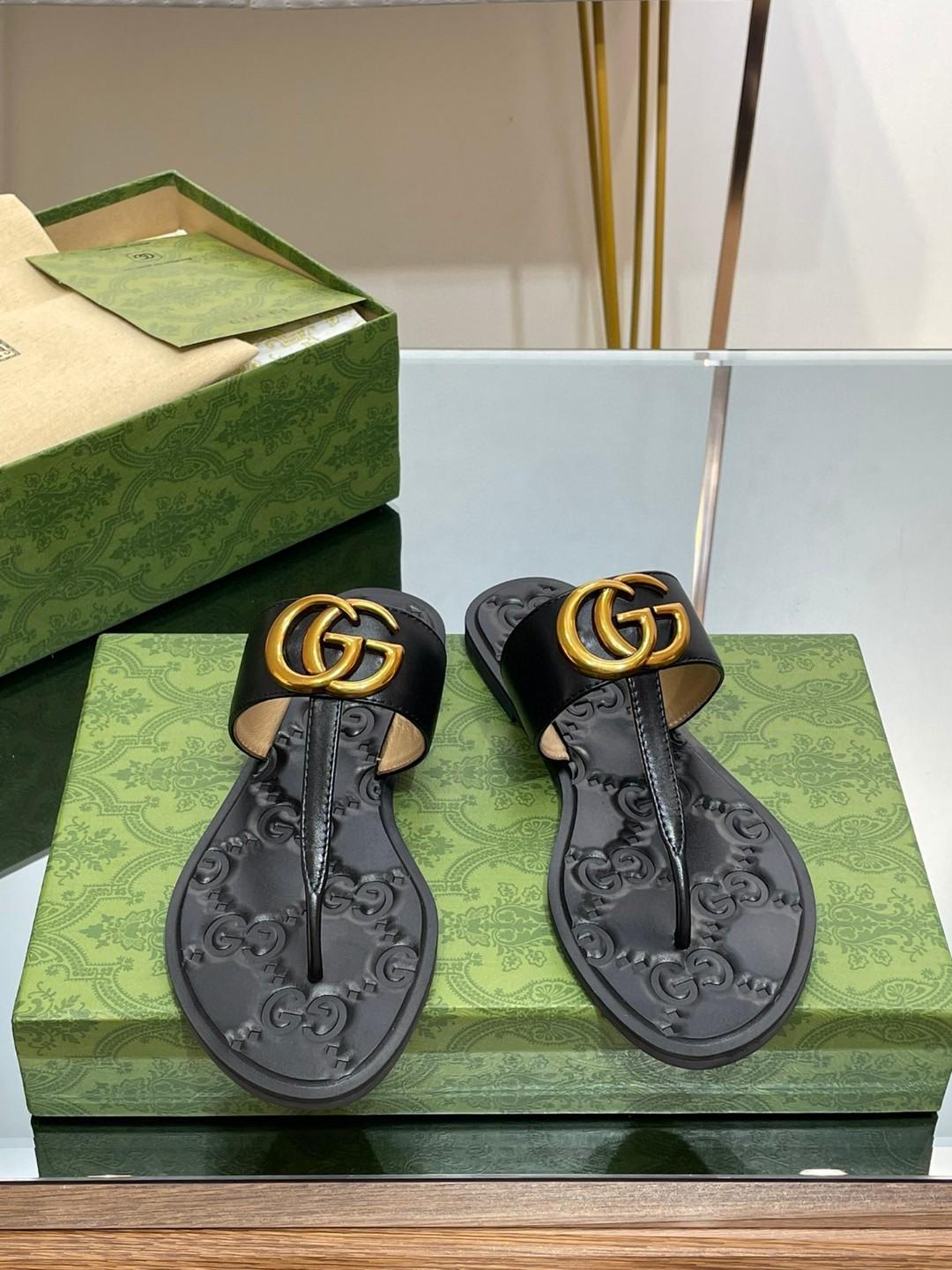 Sandal Gucci String avec double G noir pour les femmes