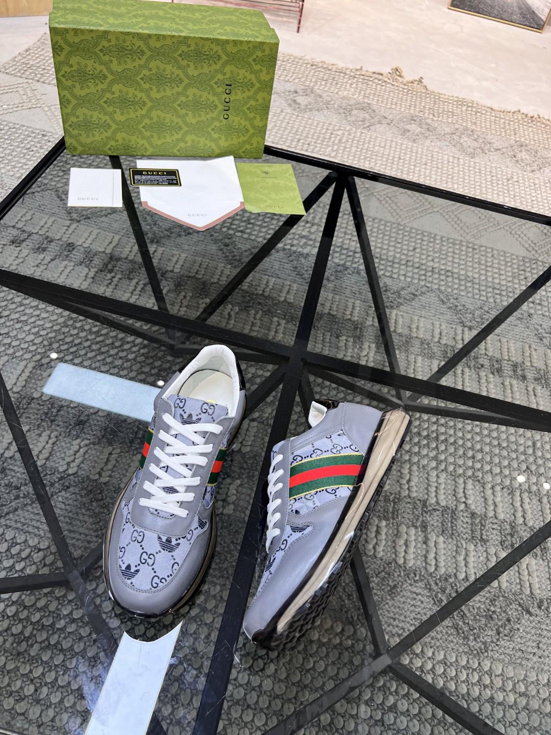 Gucci x Adidas Men's GG Sneakers With Web Gray For Men
