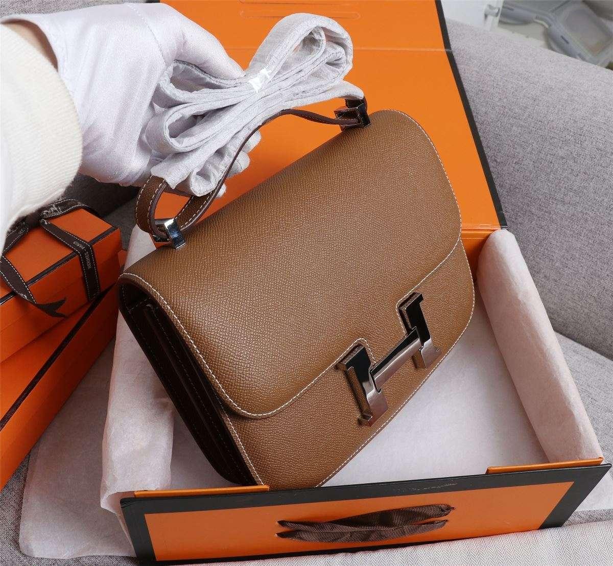 Sac à main Hermes Constance marron pour femmes 22cm/8,7in -