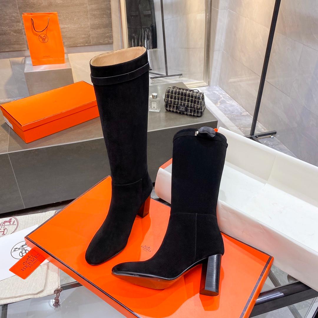 Hermes High Heel Boots Black For Women 3.54in/9cm