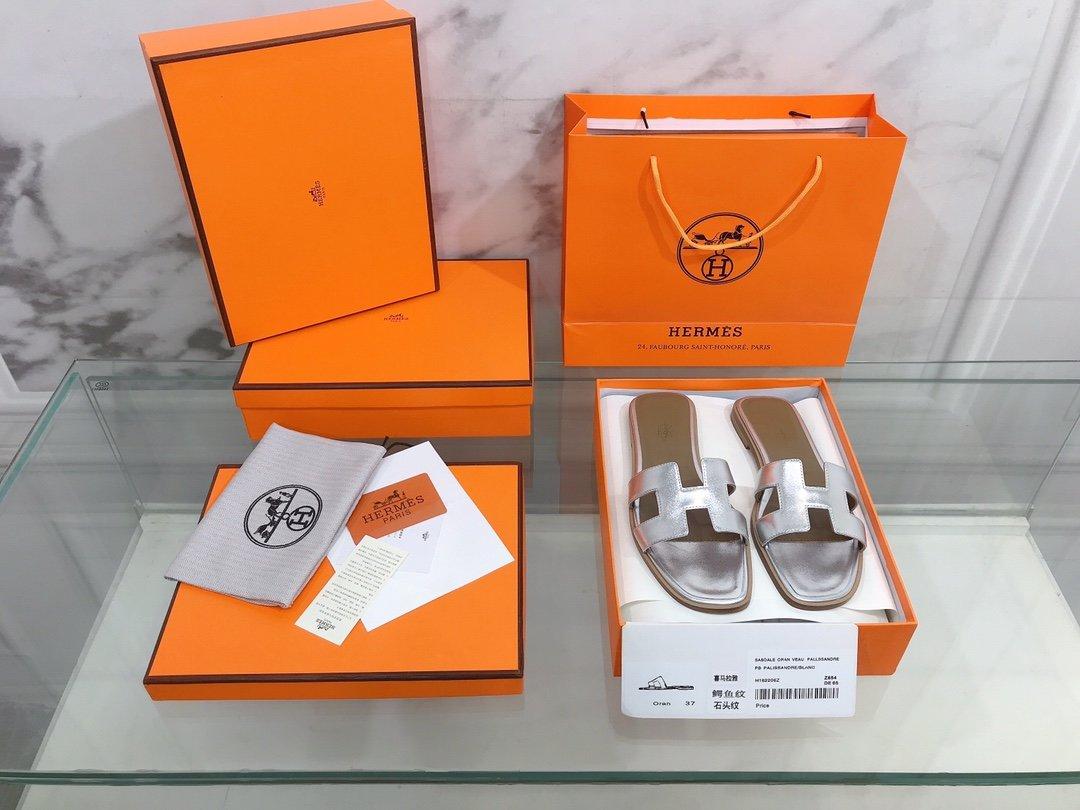 Hermes Oran Sandal Argent Pour Femmes, Chaussures Femmes H122086Z