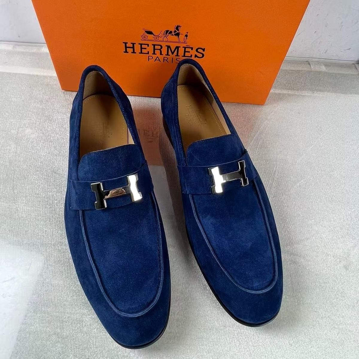 Hermes Paris Loafers Blue Ocean For Men H251855ZAV9390