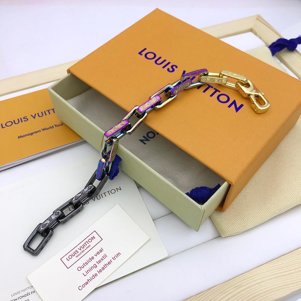 Louis Vuitton Engraved Monogram Chain Bracelet Multicolor Hardware For Men