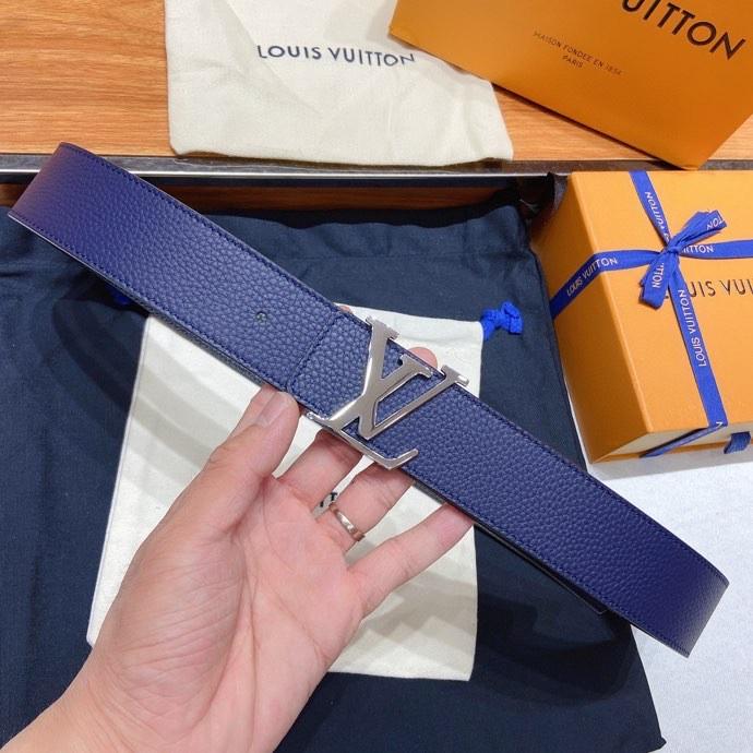 Louis Vuitton Silver Tone Buckle LV Ceinture iconique Bleu foncé pour les femmes