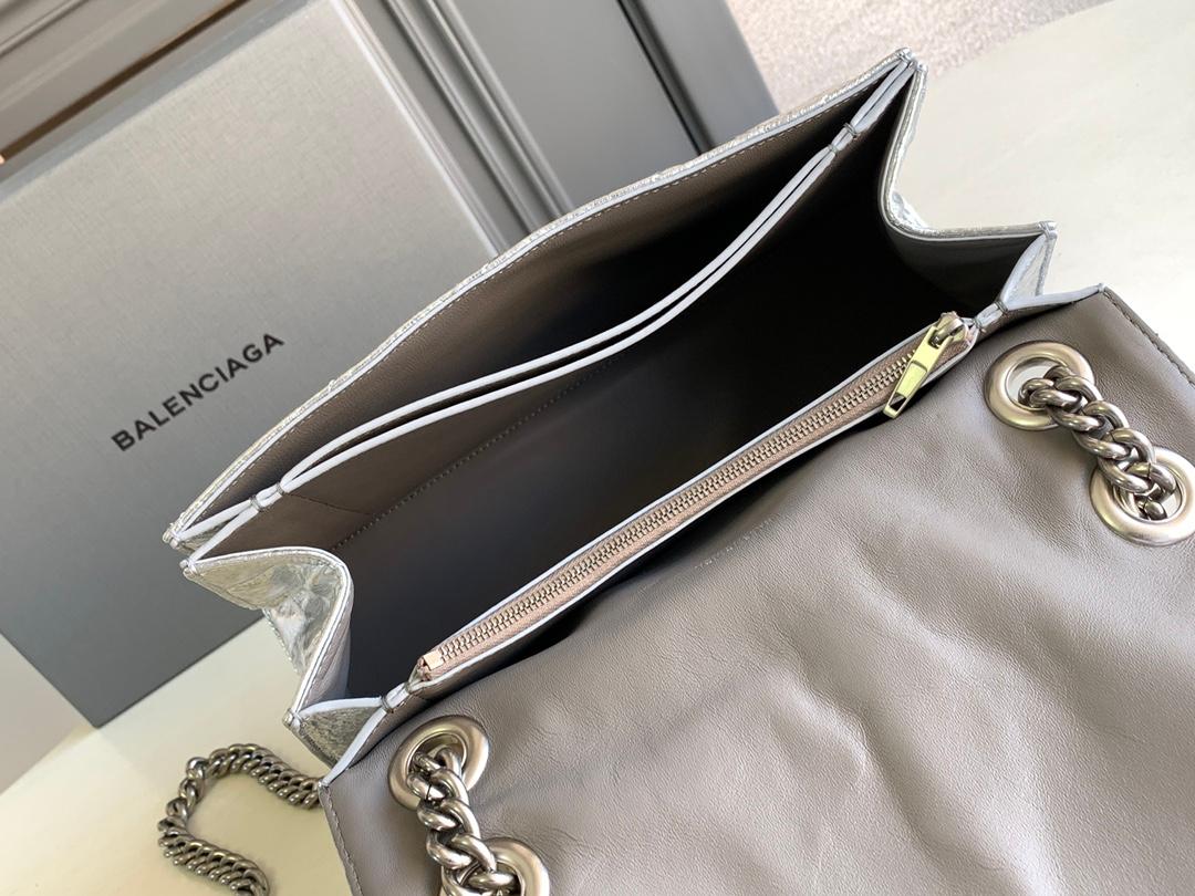 Balenciaga Crush Medium Chain Bag Metallized Quilted In Sliver Tone For Women 12.2in/31cm 716351210IW8110 %