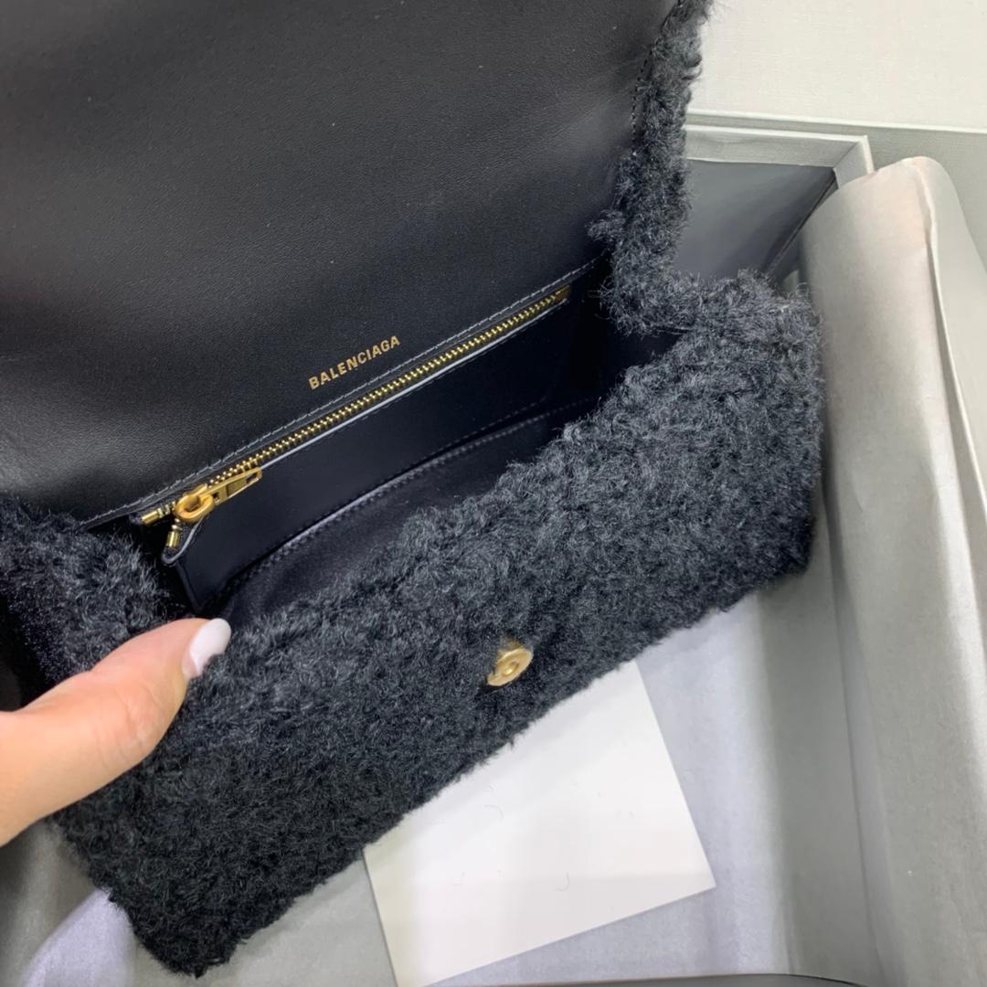 Balenciaga Furry Hourglass Small Handbag With Strap In Black For Women 9.4in/24cm 676365210FU1000 %