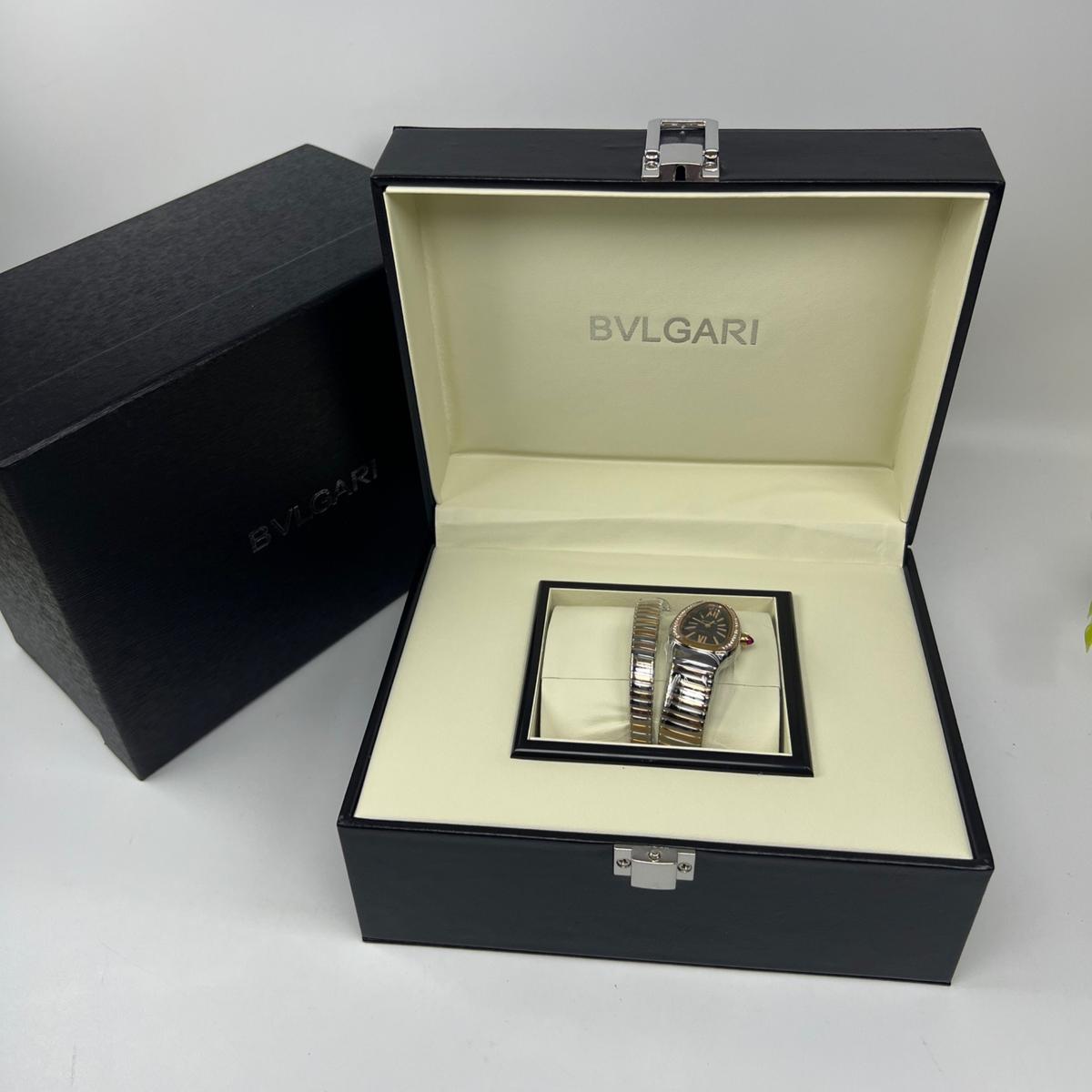Bvlgari Serpenti Tubogas Watch Silver/Rose Gold Toned Black Dial 35mm For Women 103823