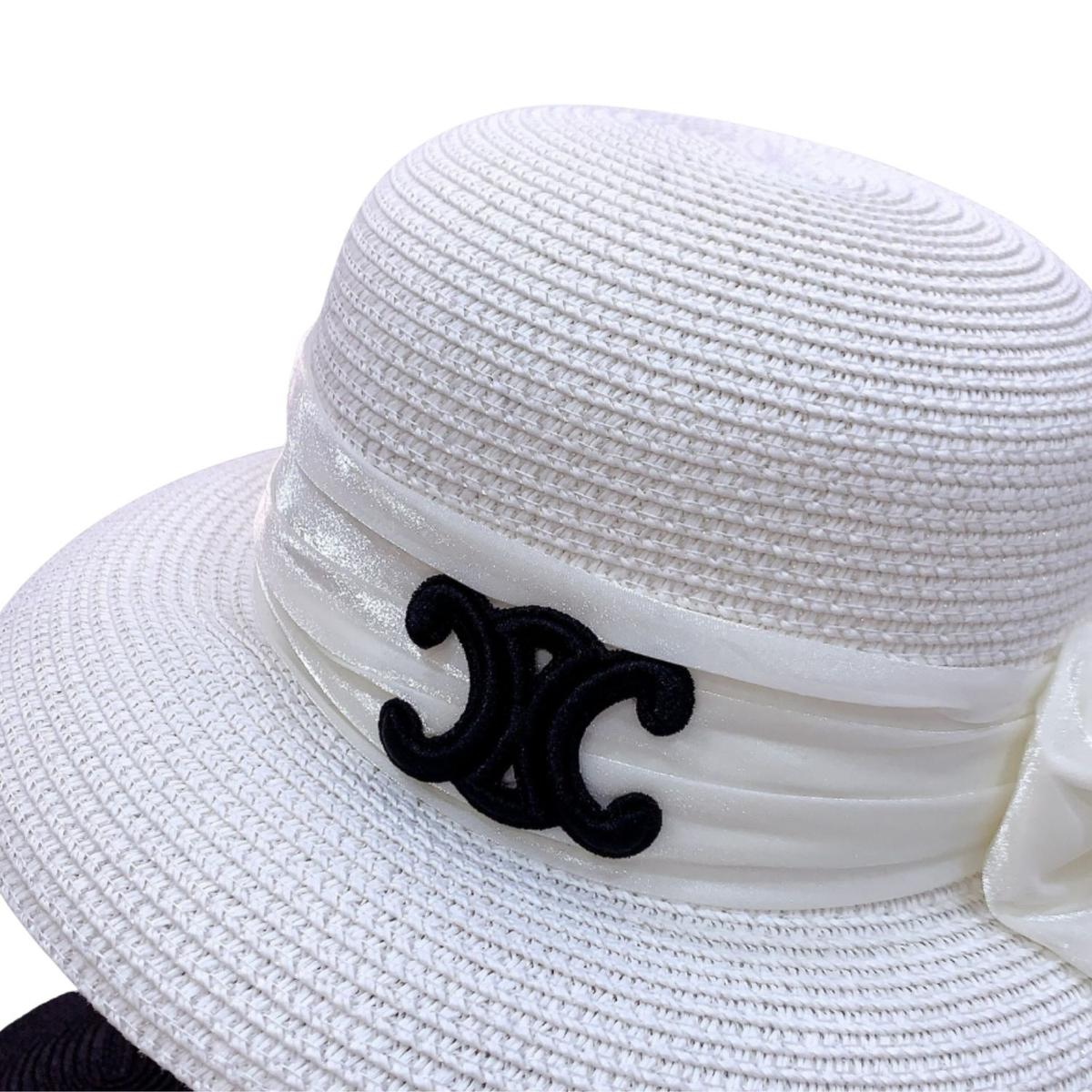 Chapeau Celine Straw avec ruban en satin Bow blanc pour les femmes 58cm/22.8in