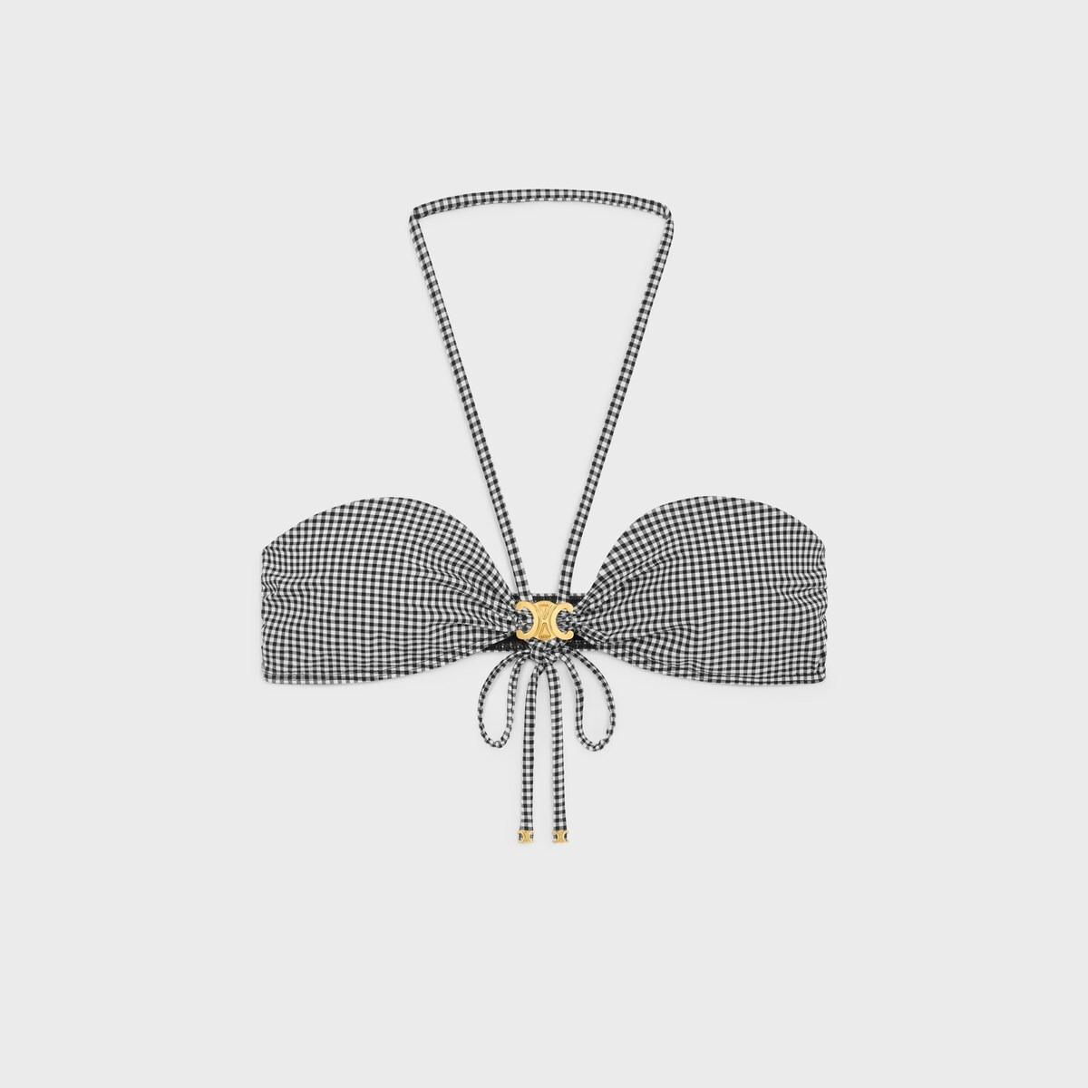 Céline Triomphe Balconette Bikini dans Vichy Jersey Blanc/Noir pour femmes RZ00C0J41.01XN
