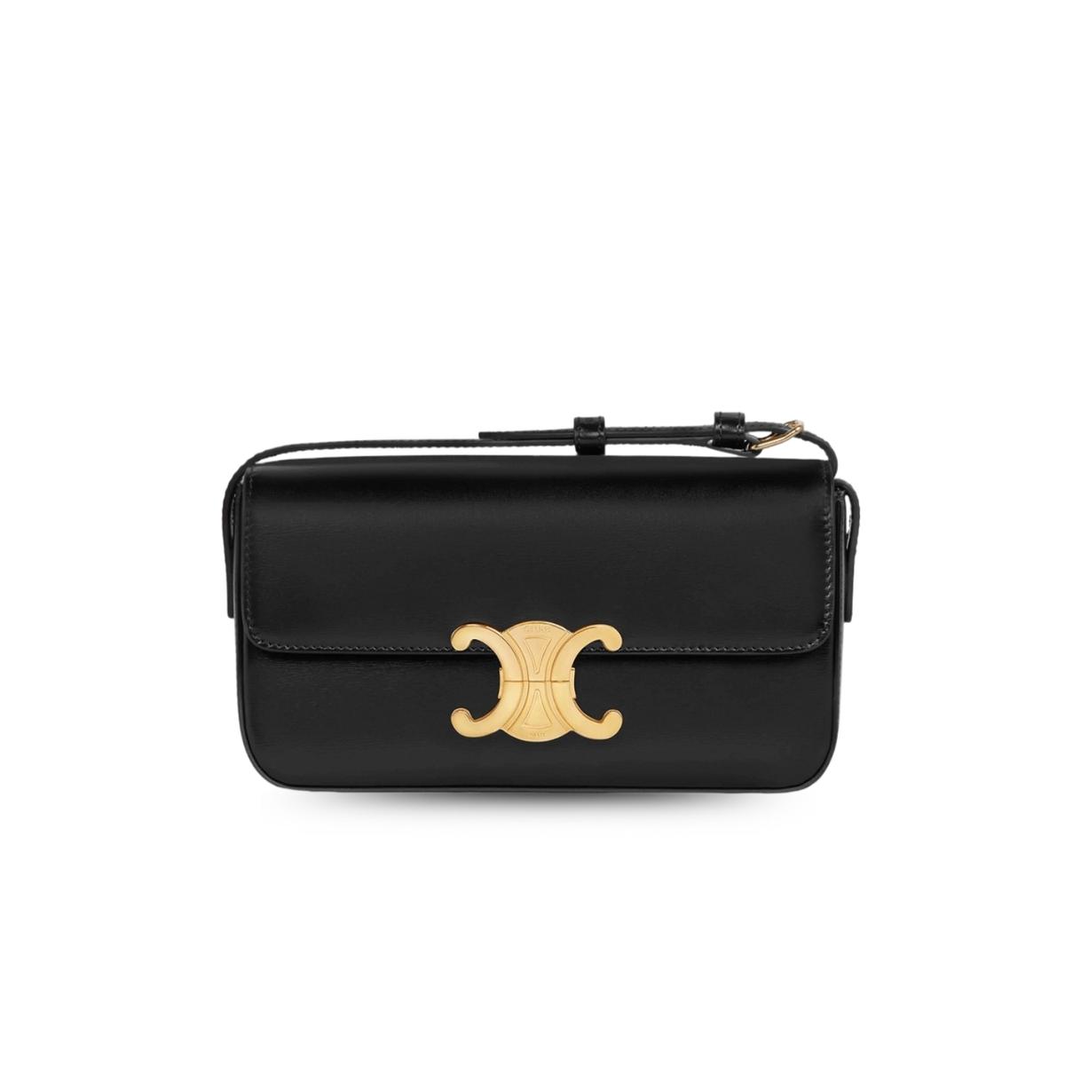 Celine Triomphe Shoulder Bag In Shiny Black For Women 8in/20cm 194143BF4.38NO