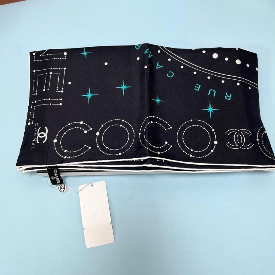 Chanel 25C Coco Square Scarf Black For Women 35.4in/90cm