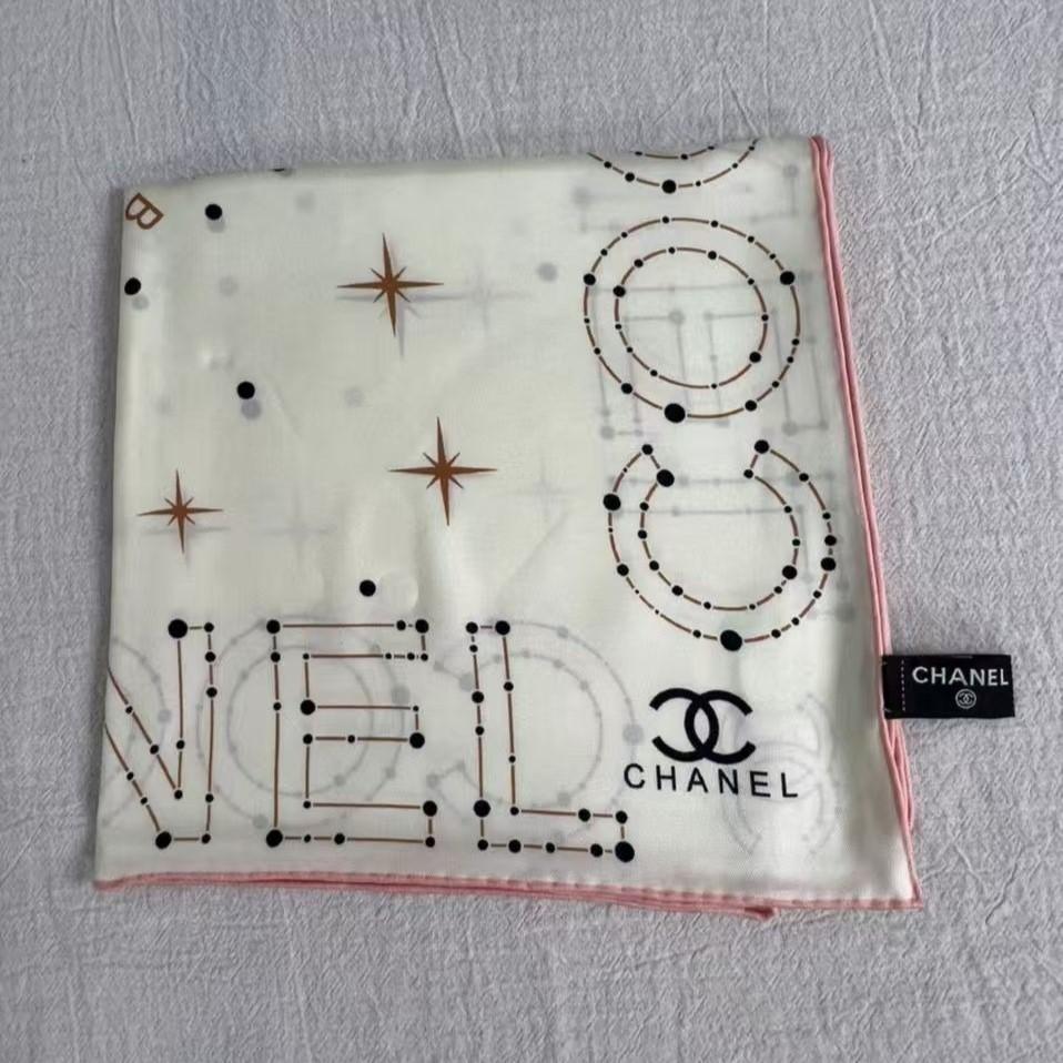 Chanel 25C Coco Square Scarf White For Women 35.4in/90cm