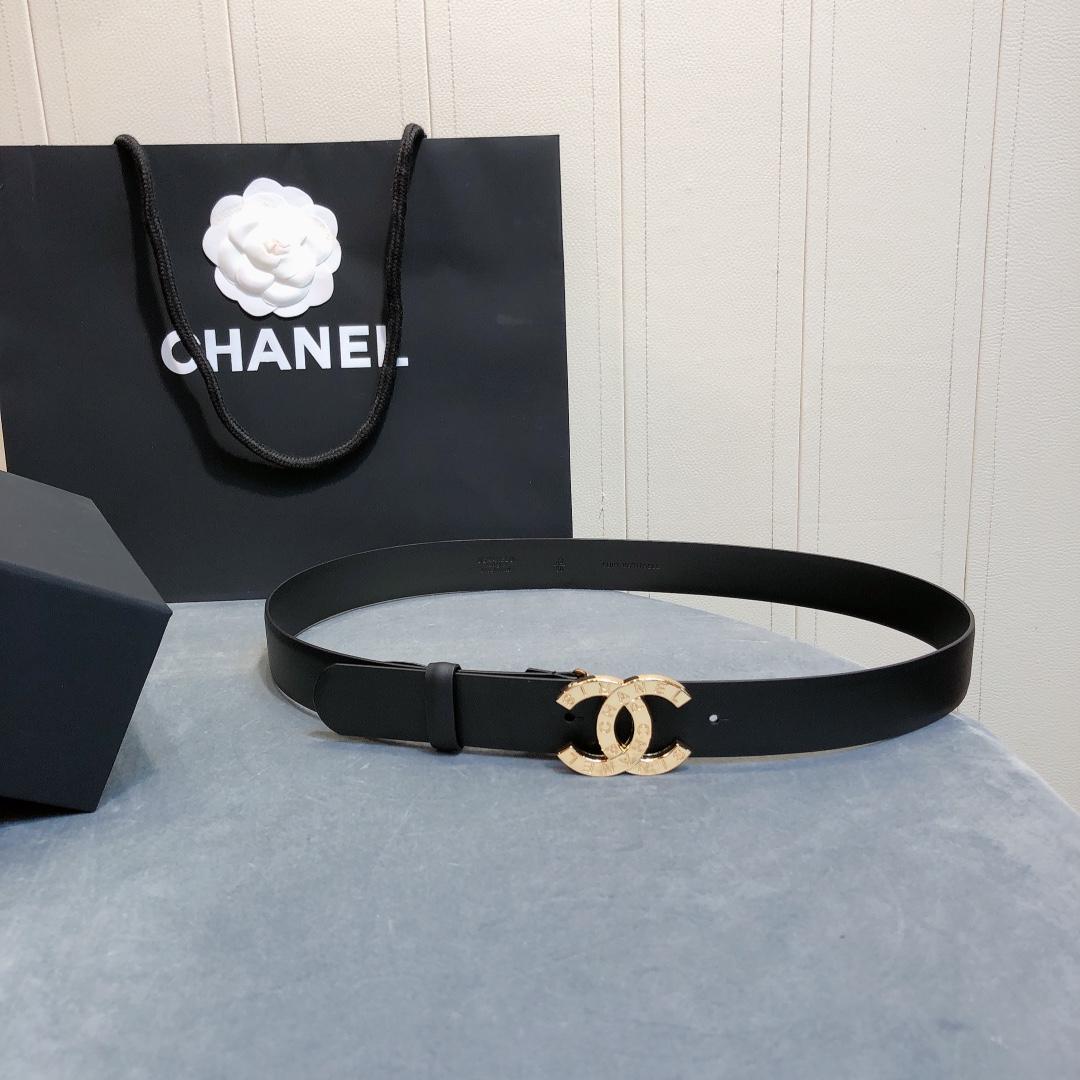 Ceinture Chanel avec double boucle C noir de 30mm pour les femmes