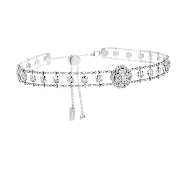 Chanel Bouton De Camelia Choker Or blanc pour les femmes J12063