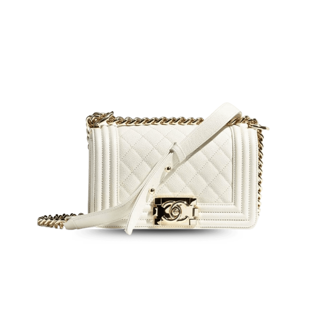 Chanel Boy Flap petit sac de corps croisé 7,9 po/ 20 cm de matériel en or blanc pour les femmes