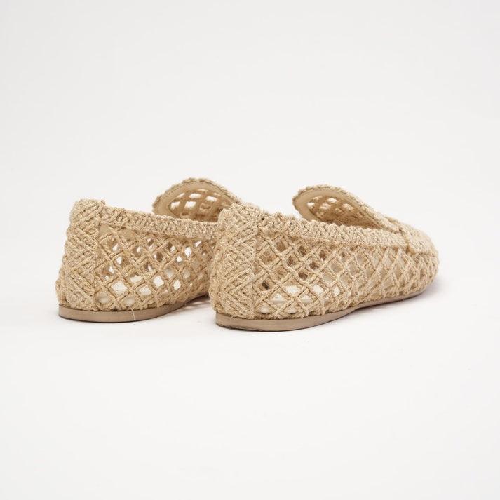 Chanel CC Moccasin Loafers Beige Raffia For Women
