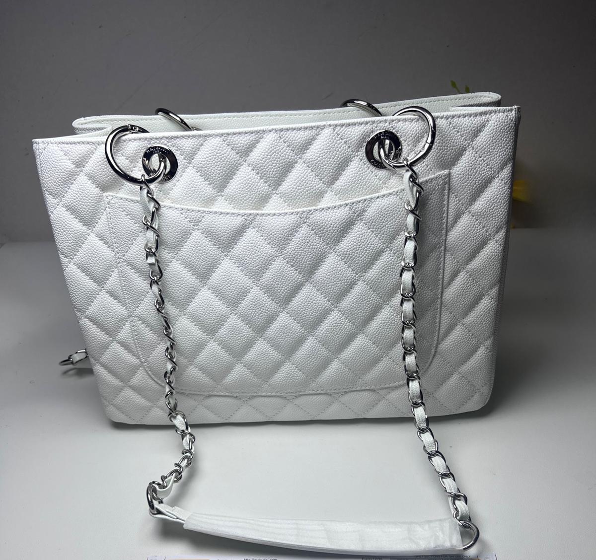 Chanel Chain Tote Shoulder Bag White For Women 13in / 33cm A50995