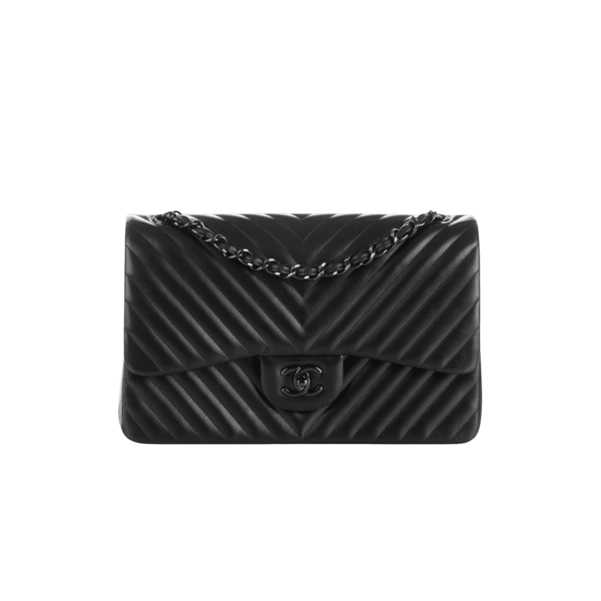 Chanel Chevron Classic Flap Middle Crossbody Bag 10po/ 25,5cm Black Black Hardware pour femmes