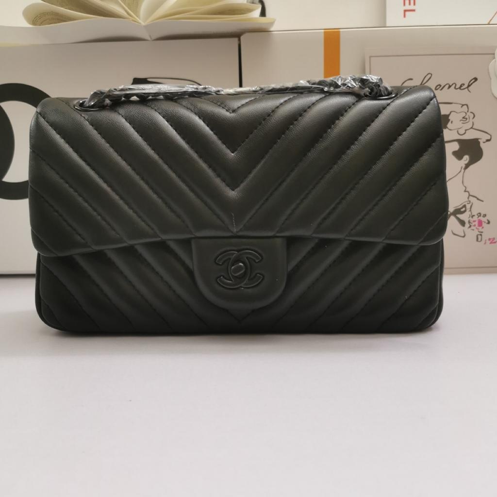 Chanel Chevron Classic Sac à main Noir Hardware Noir Pour Femmes, Femmes Sacs, Epaule et Sacs Crossbody 10.2in/26cm