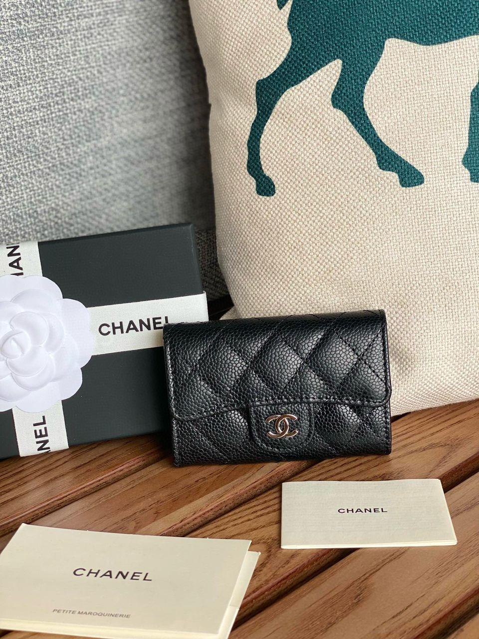 Chanel Classic Card Holder Silver Black For Women, Women's Wallet 4.5in/11.5cm