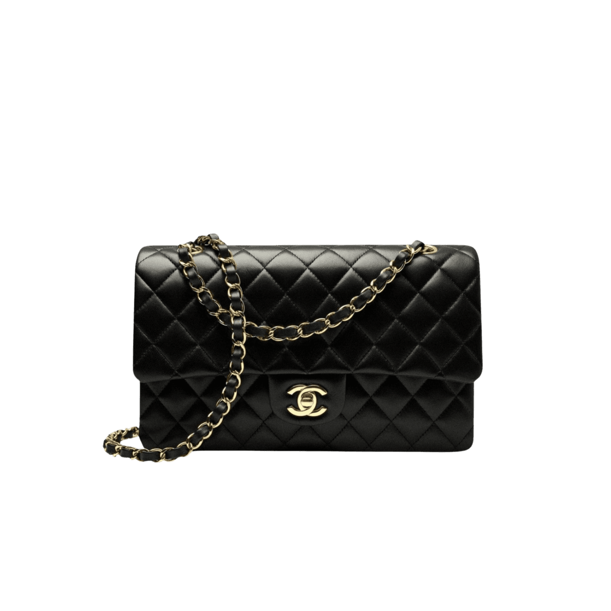 Chanel Classic Double Flap Sac Crossbody moyen 10po/ 25,5cm Black Gold Hardware pour femmes A01112