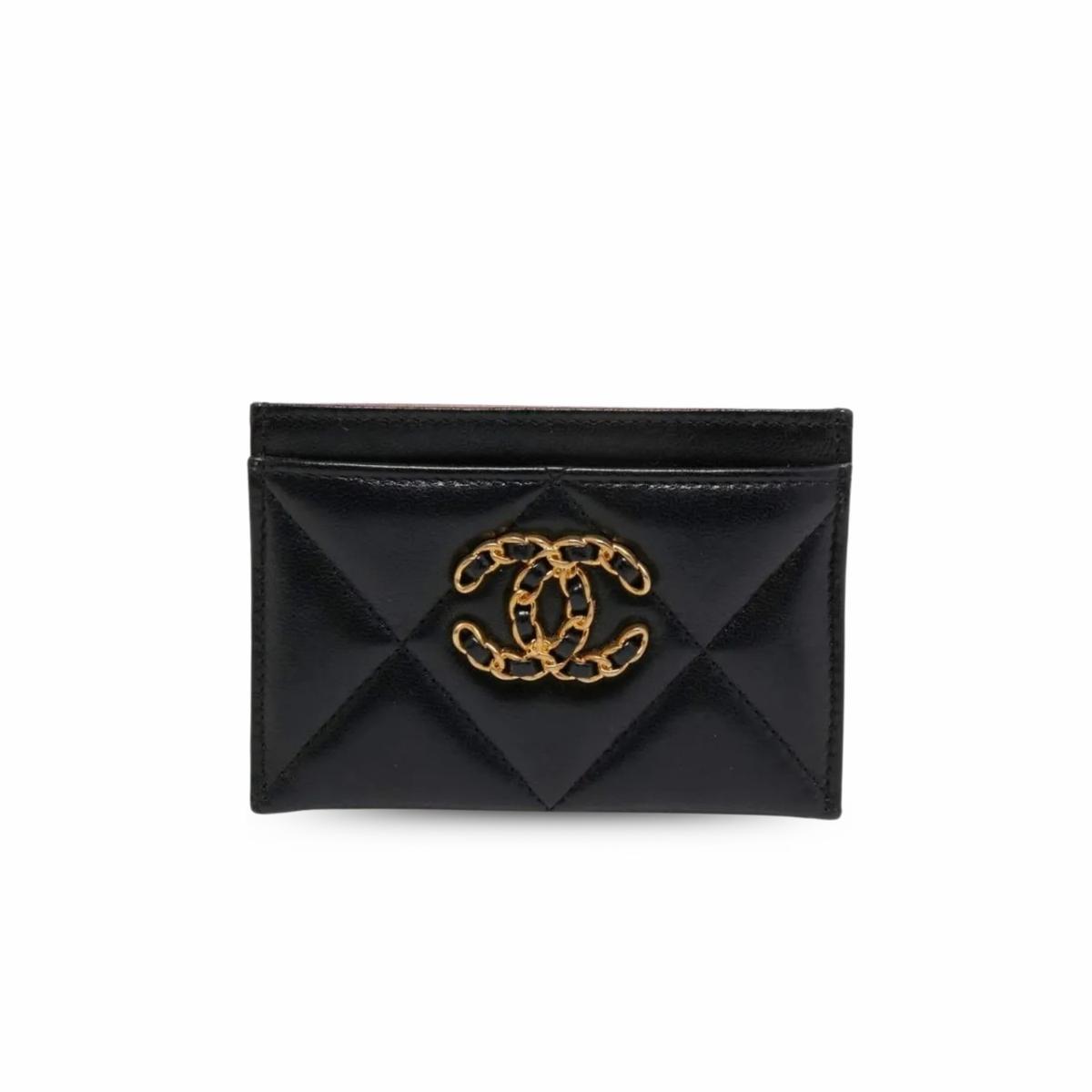Chanel CO-CO 19 Porte-carte Wallet Black Gold Toned Hardware pour femmes 11cm/4.3in