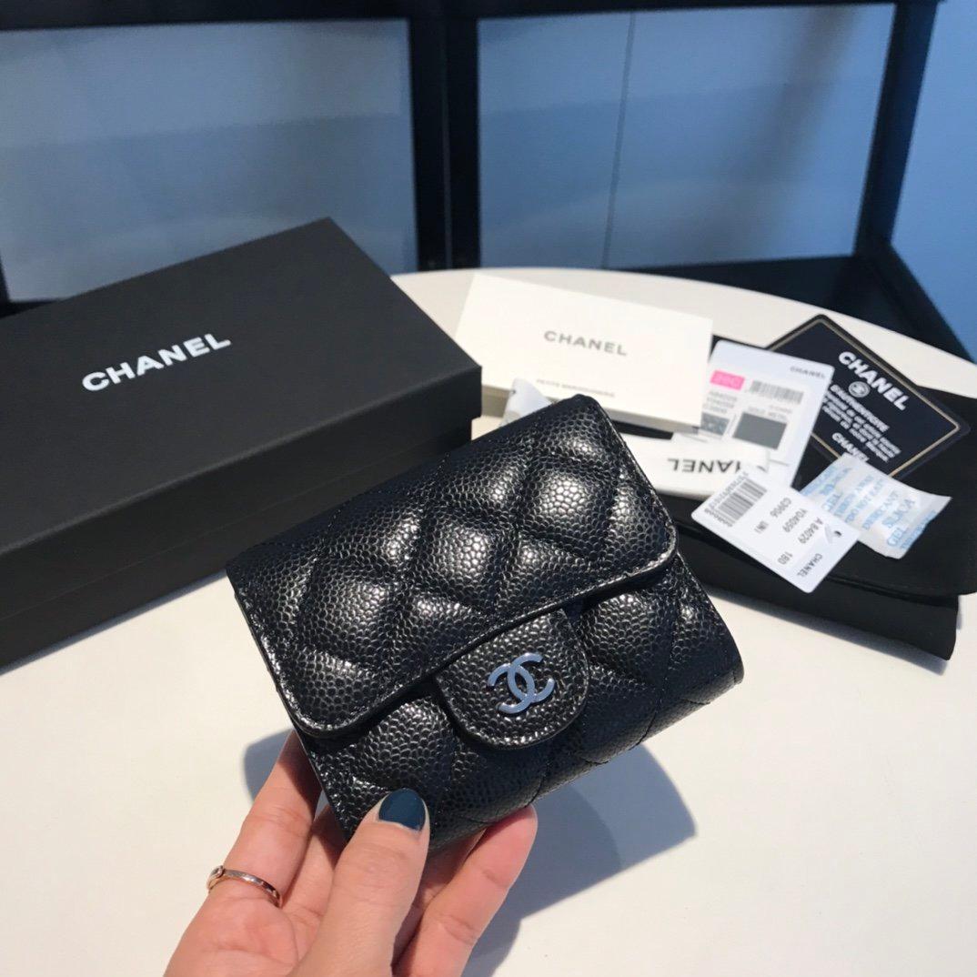 Chanel CO-CO Classic Card Holder10.5cm/4.1in Silver Hardware For Women Black