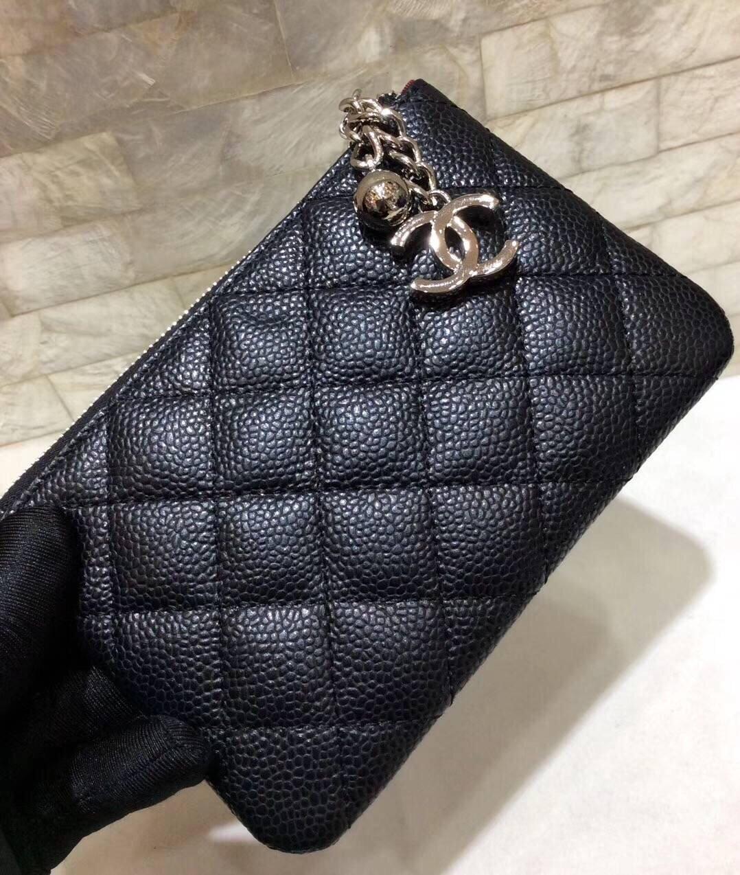 Chanel CO-CO Classic Mini porte-monnaie 14cm / 5.5in Or Toned Hardware pour femmes Noir