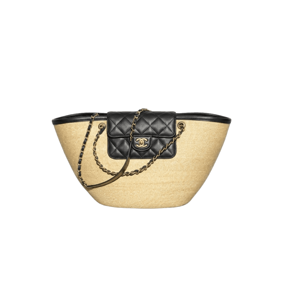 Chanel Coco Beach Grand sac de rangement 21.3in/ 54cm Beige/ Black Gold Hardware pour femmes AS5952-B23640-U8798