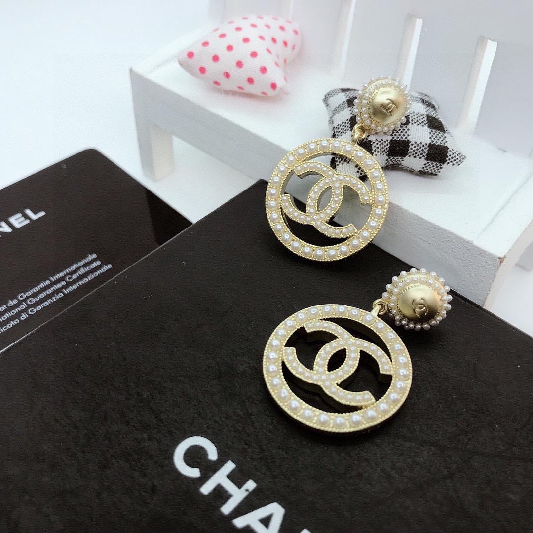 Chanel Dangling Big Circle Frame Earrings Gold Tone For Women