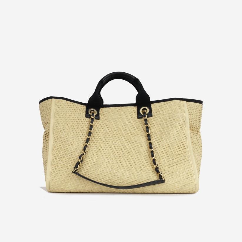 Chanel Deauville Grand sac de rangement 19.7in/ 50cm Beige Raffia Matériel d'or pour femmes