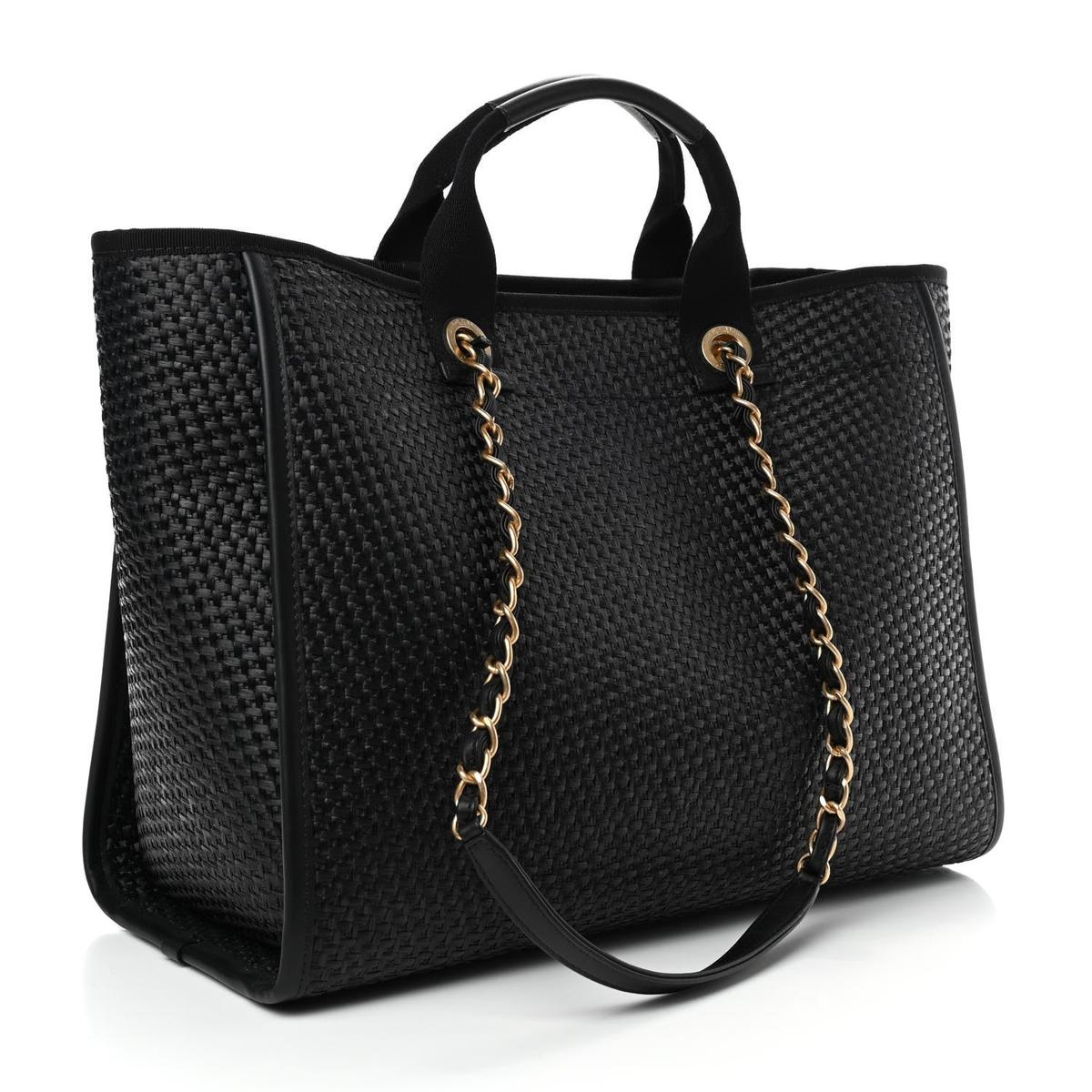 Chanel Deauville Medium Tote Bag 15.5in/ 39cm Black Raffia Gold Hardware pour femmes