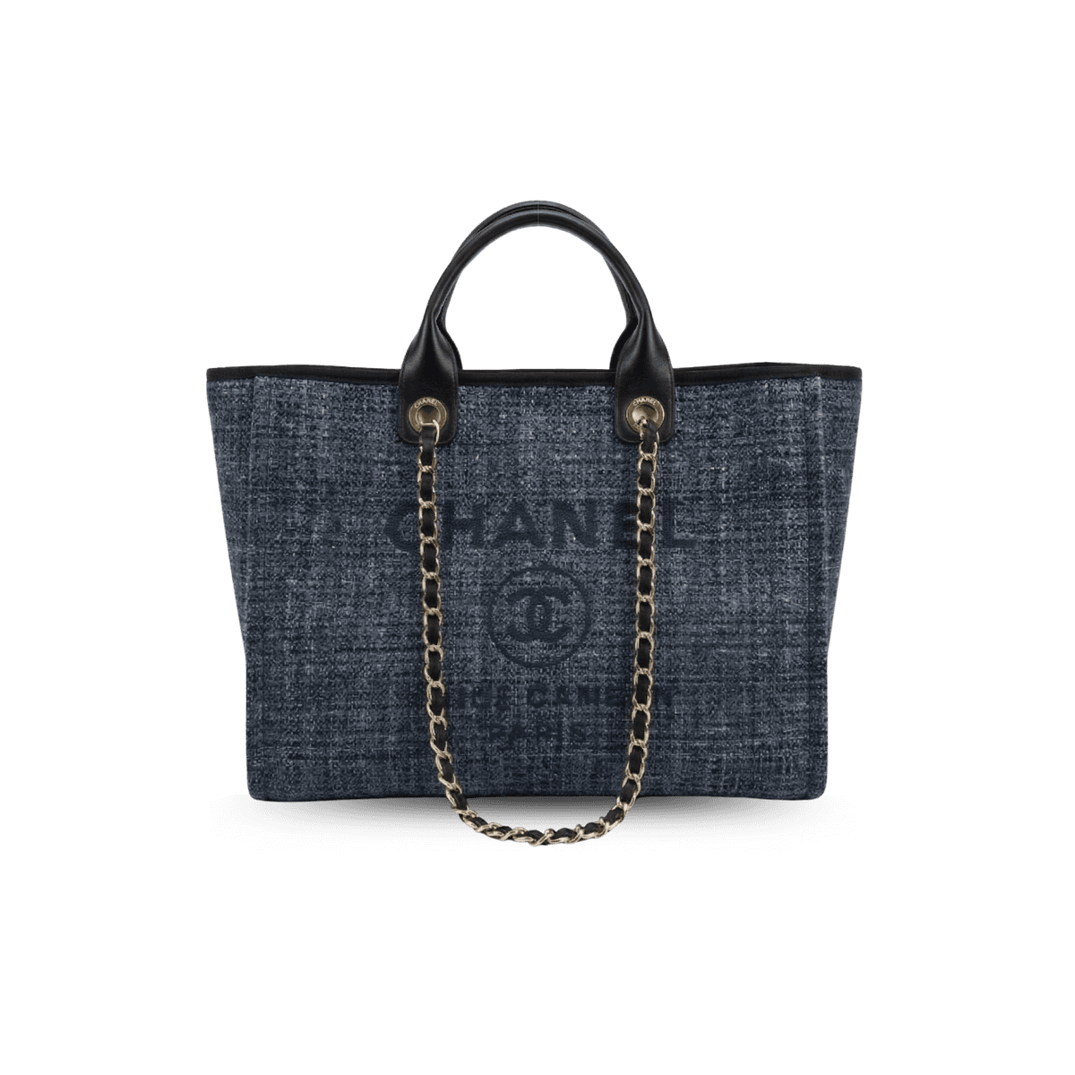 Chanel Deauville Tote Bag 15in/ 38cm Black/Dark Blue Gold Hardware pour femmes A66941