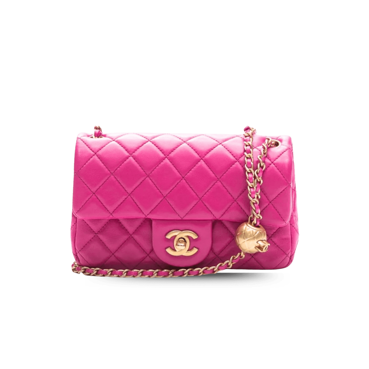 Chanel Flap Sac avec CC Ball On Strap Mini Crossbody 7.8in/ 20cm Pink Gold Hardware pour femmes AS1787