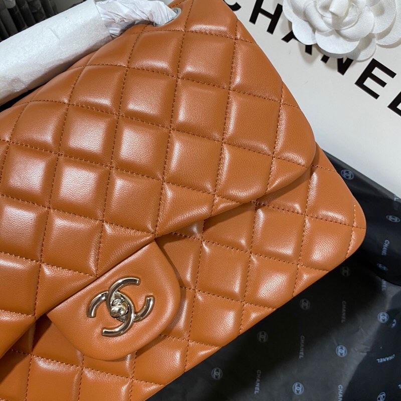 Chanel Classic Double Flap Bag Grand Crossbody 11.8in/ 30cm Brown Silver Hardware pour les femmes