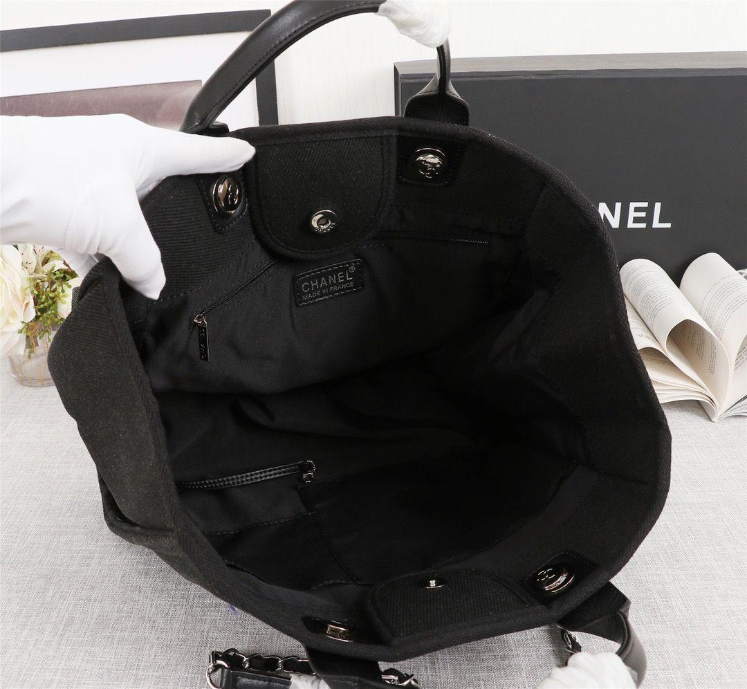 Chanel Large Deauville Pearl Tote Bag 15in/ 38cm Black Silver Hardware pour femmes A66941