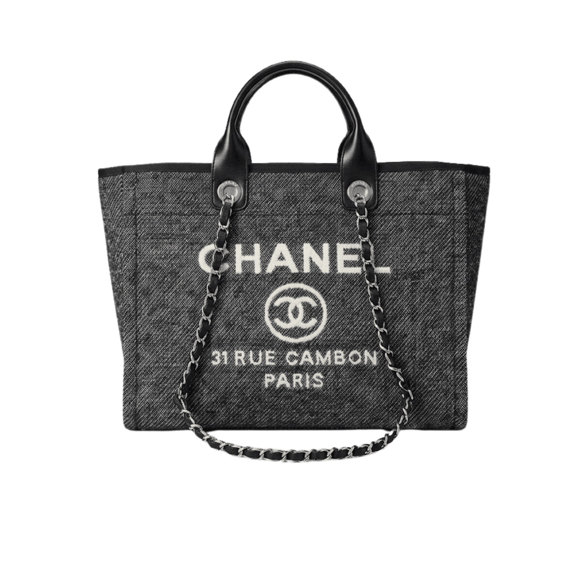 Chanel Shopping Grand sac de fourre-tout 15 po/ 38 cm de matériel en argent gris pour les femmes