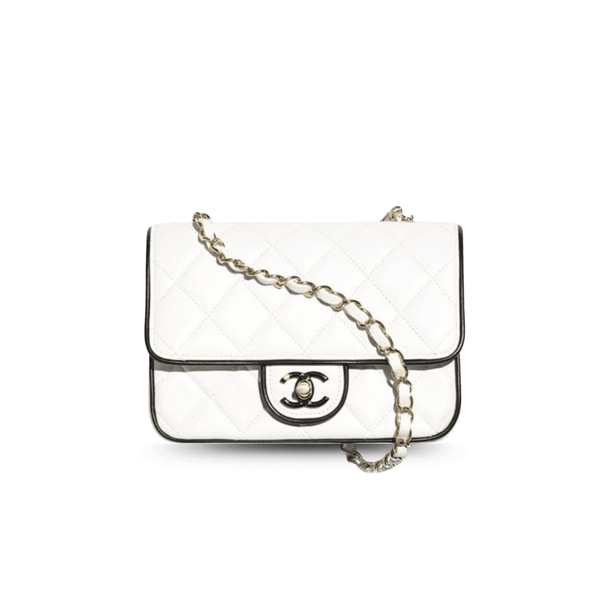 Sac à flamme Chanel Mini-corps 7.7po/ 19,5cm Matériel en or blanc/noir pour femmes AS5151 B19381 NAFJQ